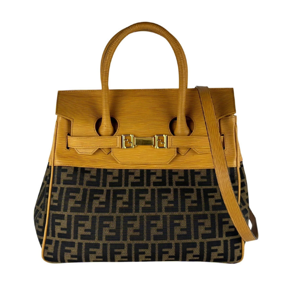Fendi 2way Shoulder Bag Zucca Canvas Leather Brown